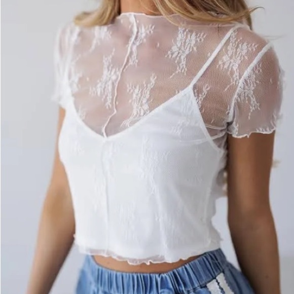 Womens Miou Muse Sheer Floral Lace Top with Camisole Size Small NWT - Picture 2 of 5